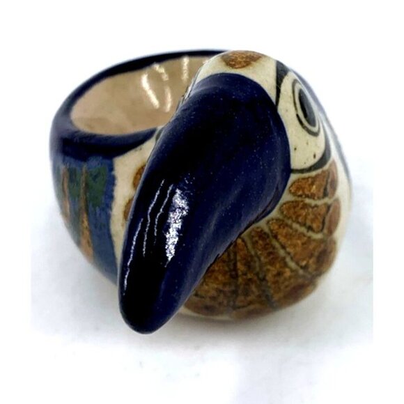 Tonala Toucan Trinket Dish Ceramic Handpainted Tropical Bird Mexico 4.5" Vtg - Picture 4 of 6
